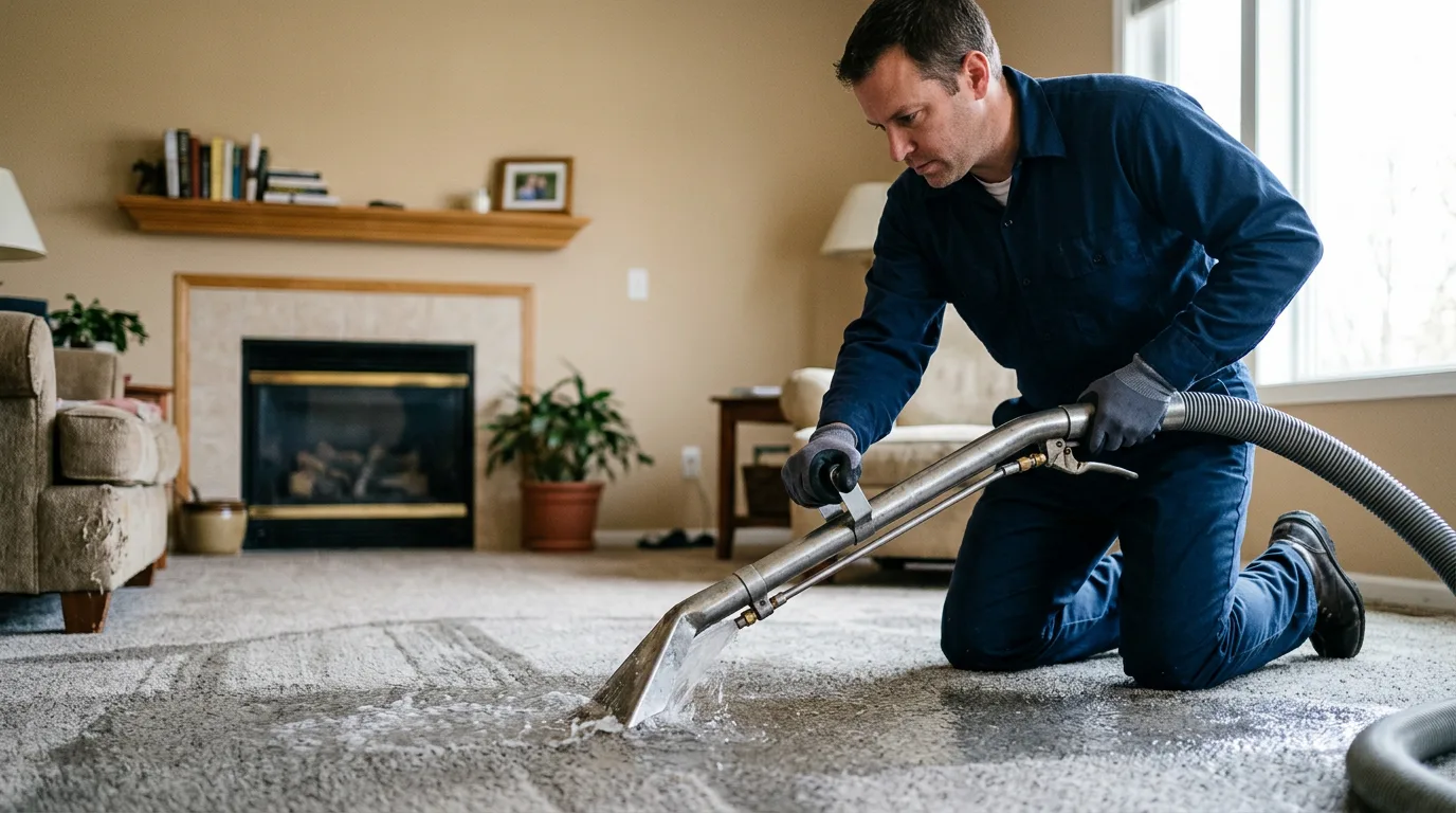 Water damage restoration technician working near Blackstone, MA